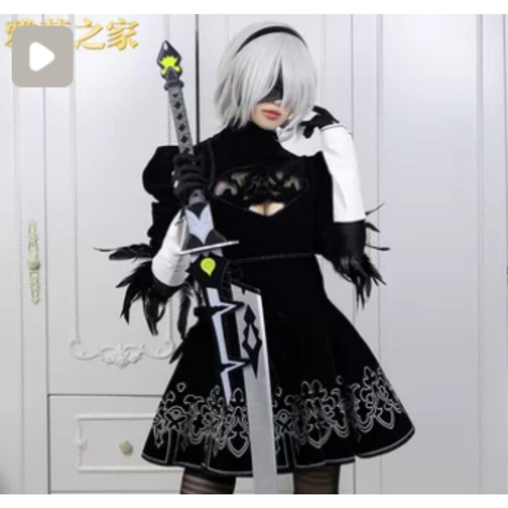 Anime Nier Automata Cosplay 9S Yorha 2B Cosplay Suit Male Women Outfit Wig Disguise Costume Plus Size Fancy Party Black Dress