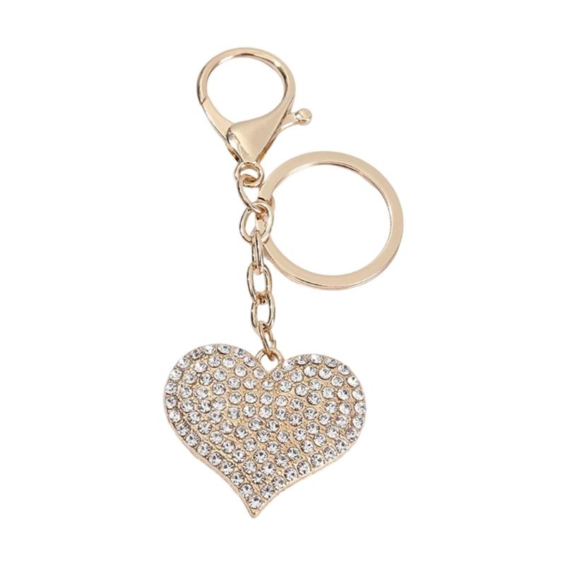 Sparkling Heart Keychain With Rhinestones Accent Zinc Alloy Design Bag Hanging Decoration For Women Gift Giving