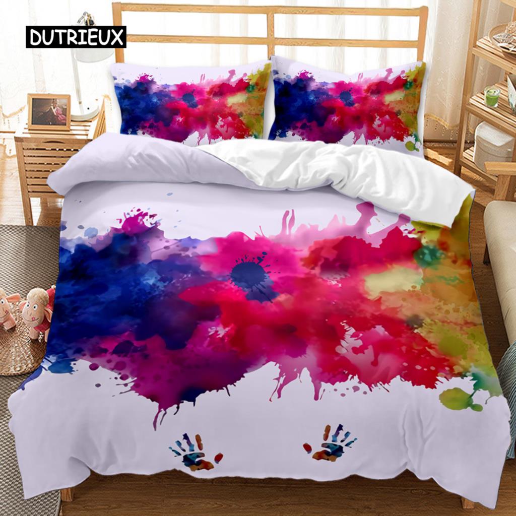 Watercolor Duvet Cover Set MultiColorful Graffiti Splatter Polyester Bedding Set Kids Teens Double Queen King Size Qulit Cover