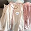 A Bao Xi Women's Coral Fleece Winter Pajama Cardigan Set - Flannel Wear for Girls & Students, Indoor/Outdoor