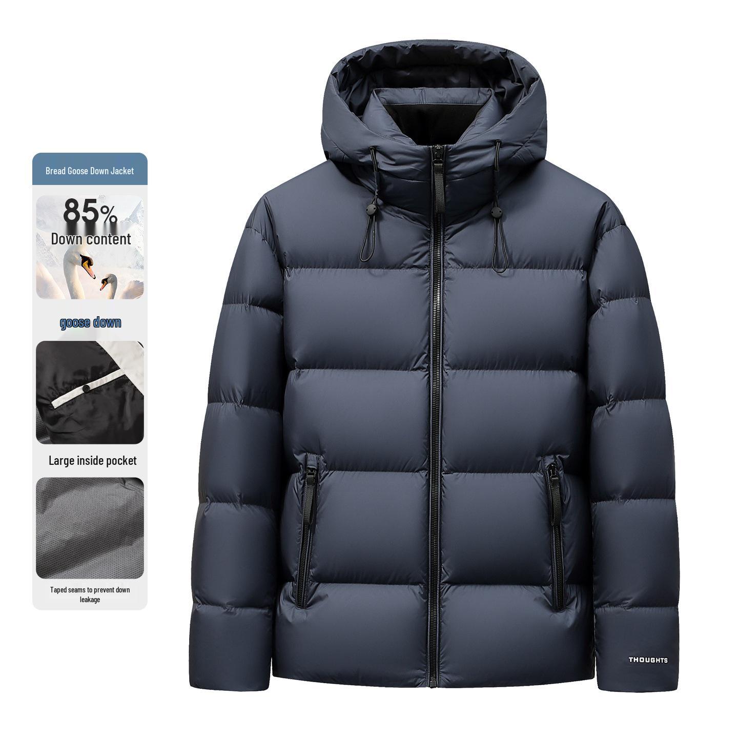 Мужская модная съемная зимняя пуховая куртка с капюшоном - 85% белый гусиный пух, толстая и популярная верхняя одежда 2XL темно-синий
