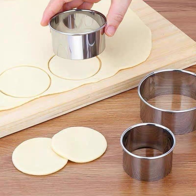 3pcs/Set, Stainless Steel Biscuit Pastry Wrap Dough Cutter, Fondant Mold, Cookie Maker, Round Baking Accessories