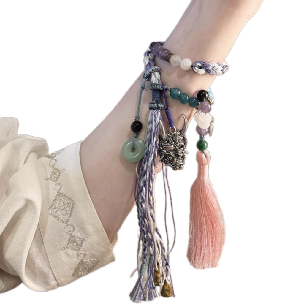 Handwoven Tassels Bracelet Adjustable Ropes Handchain Ethnic Style Beaded Wrist Chain Handmade Chinese Tibetan Jewelry