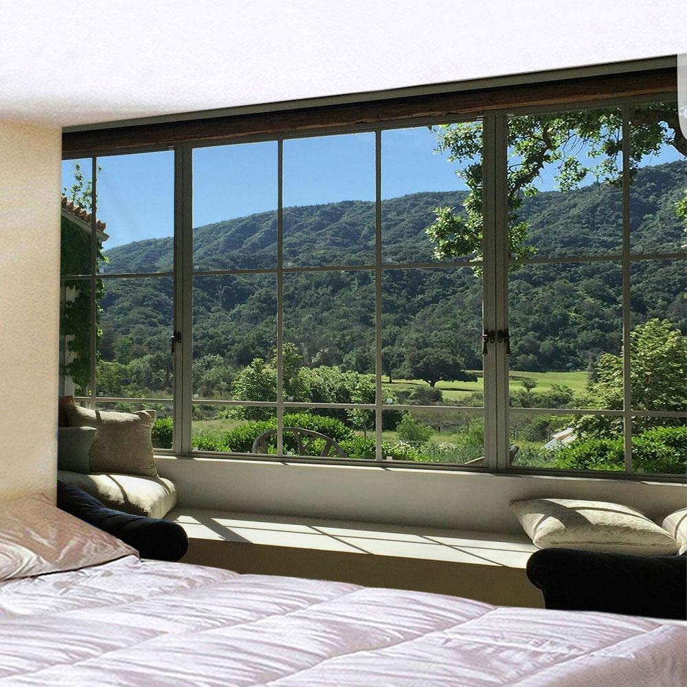 Hanging Home Decoration Wall Cloth Tapestry Imitation Window Mountain View Tapestry Sea Window Forest Wall