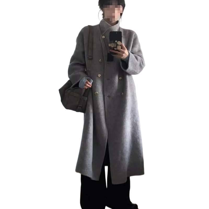 2026 Women's Gray Wool Mid-Length Coat: New Autumn/Winter, High-End with Stand Collar