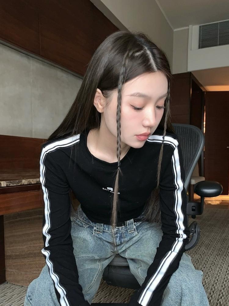 Schwarzes Hot Girl Pure Desire Langarm Slim Fit T-Shirt für Damen