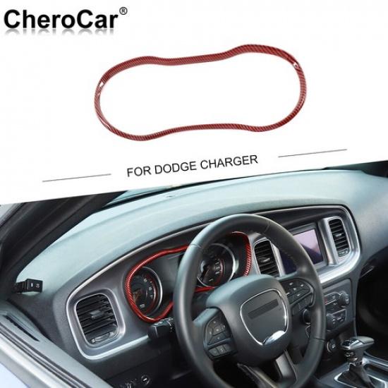 Center Console Dashboard Panel Frame Trim Cover For Dodge Charger 15+ Red Carbon