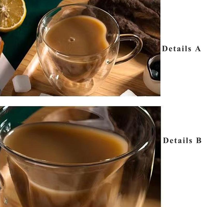 Anti-scald Heart Shaped Glass Cup Double Walled Insulated Glass Coffee Mug Double Wall Glass Clear Unique Insulated with Handle