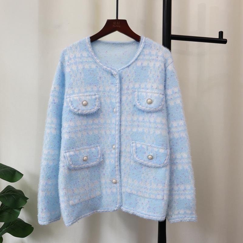 Imitation mink fleece sweater jacket autumn and winter new soft waxy loose temperament knitted cardigan women