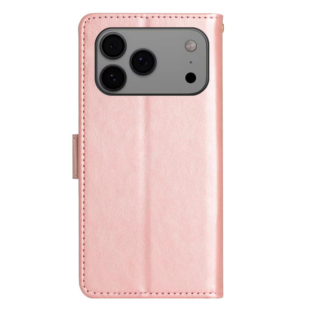 For iPhone 17 Pro Max Leather Wallet Case Butterfly Flower Imprinted Phone Cover with Strap