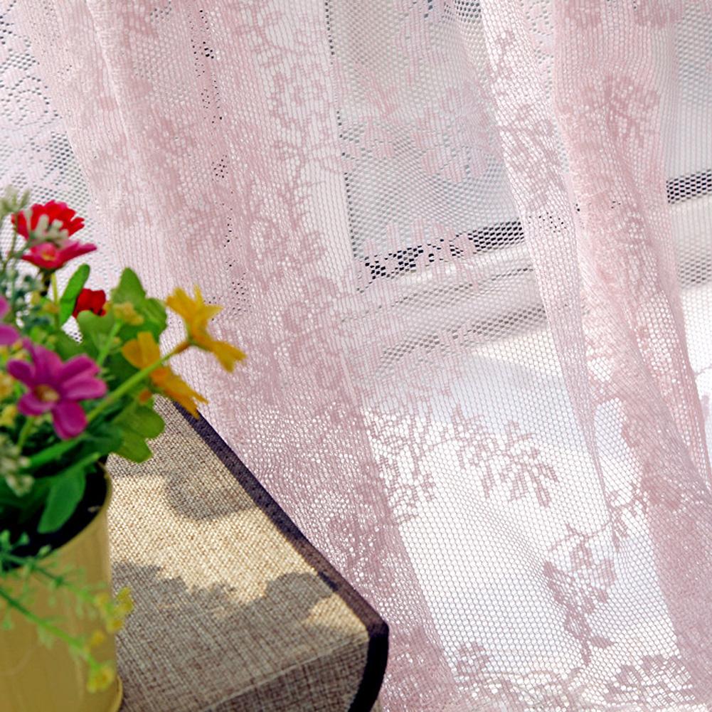 Door Window Sheer Curtain Drape Panel Leaf Voile Tulle Scarfs (Pink)
