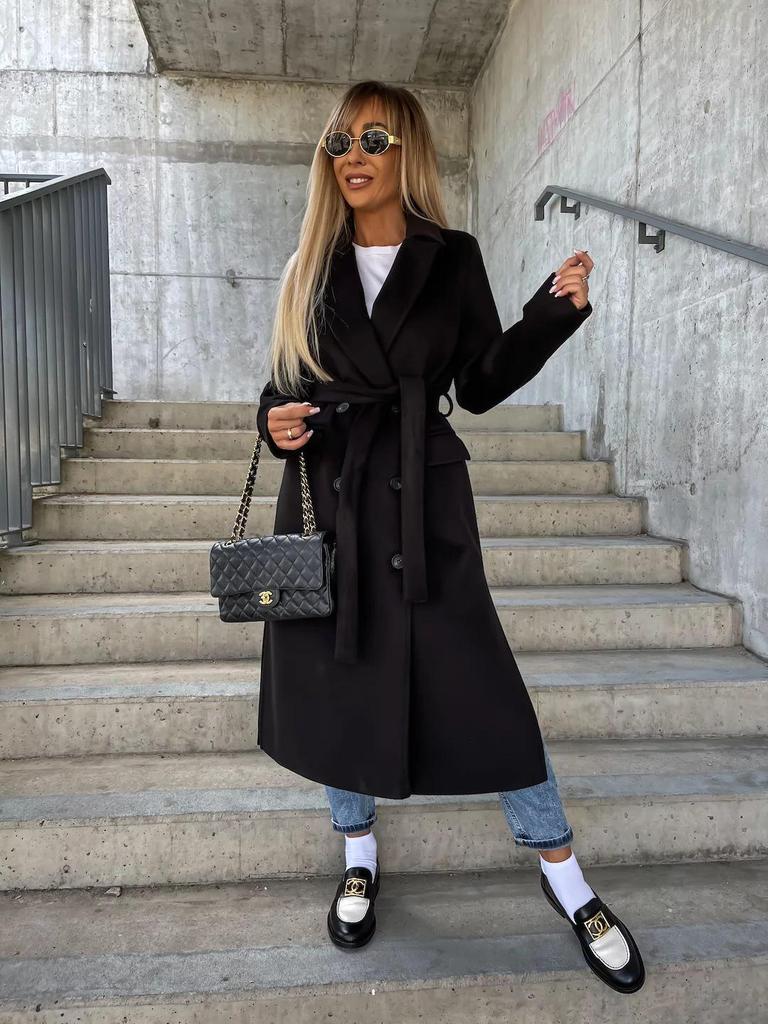 Minimalist Long Sleeve Turn-Down Collar Woolen Coat for Women - Autumn/Winter 2023 Bestseller