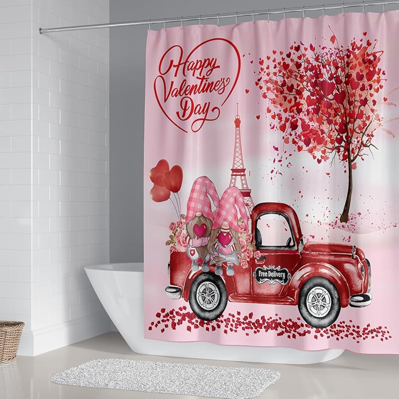 DDS-DUDES Valentines Shower Curtain Set with Paris Eiffel Tower Decor Bathroom Sets with Shower Curtain and Rugs Vintage Landscape Scenery Romantic