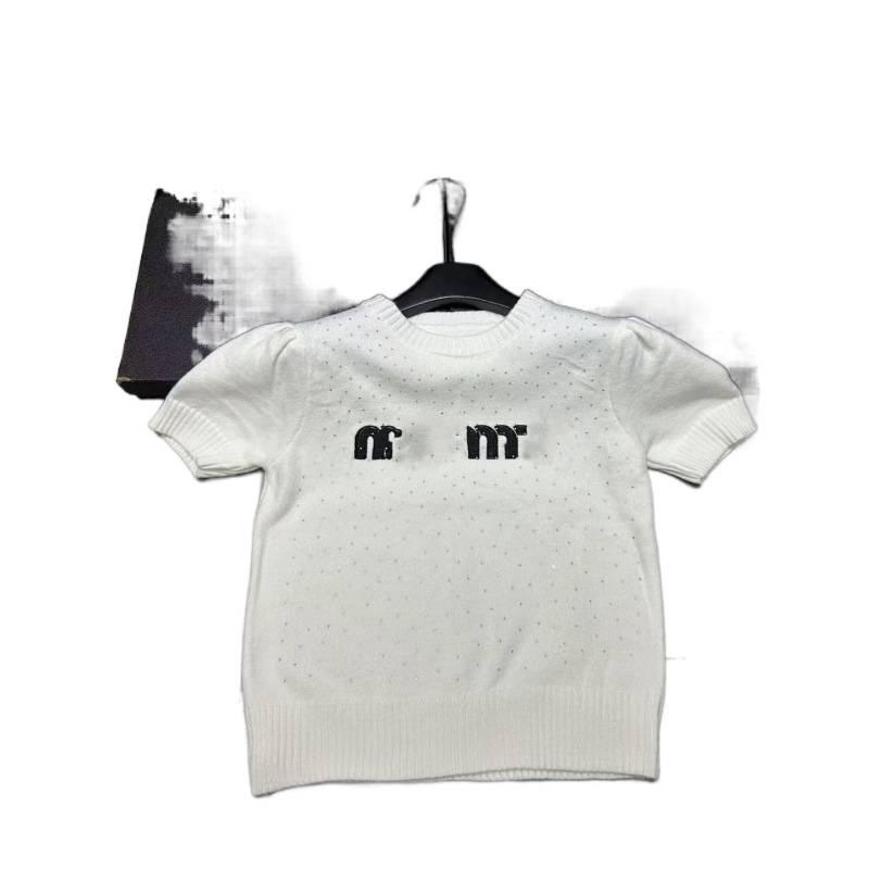 Miu Style 2026 Spring Rhinestone Round Neck Knit Pullover: Short-Sleeve, Age-Reducing, Casual, Versatile Top