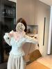 Women's V-Neck French Lace Patchwork Long-Sleeve T-Shirt - Slim Fit, Waist-Cinched - Perfect for Spring, Autumn, Winter