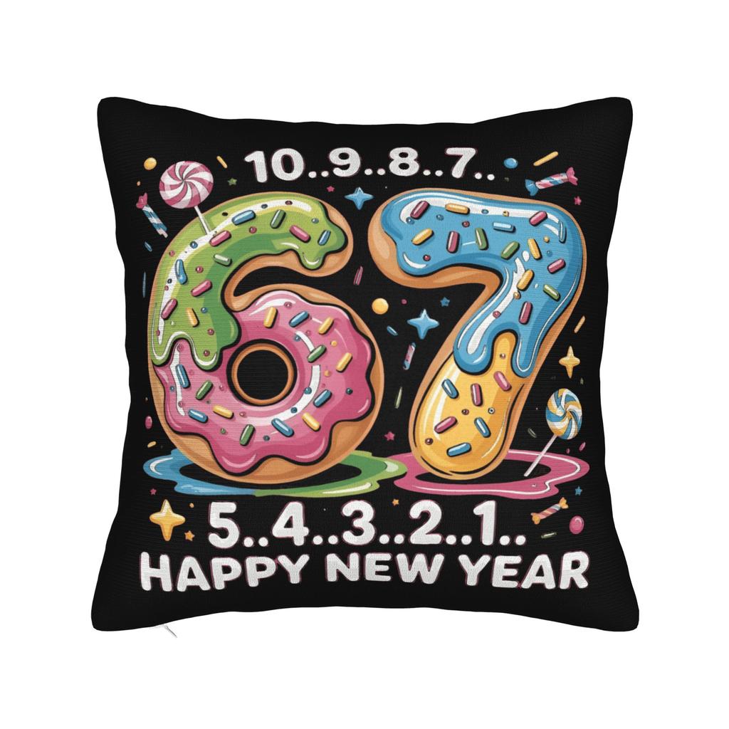 67 Happy New Year 2026 Donut Pillow Cover Morden Pillow Case For Office Car Home Decor Soft Cushion Cover Birthday Present