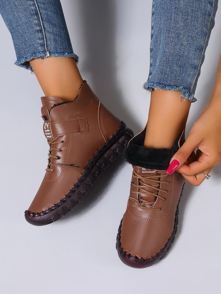 Cotton Shoes Hand-stitched Beef Tendon Soft Sole Velcro European and American Casual Velvet Thickened Warm Mother Shoes