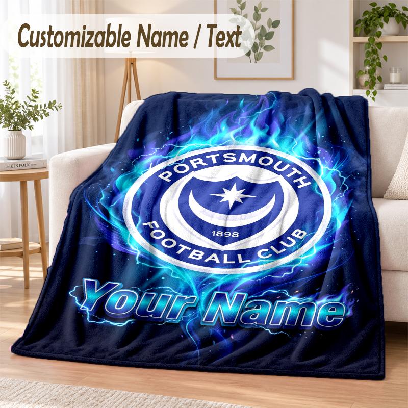Custom Text Flannel Blanket Portsmouth FC Print Warm Cozy Blanket Home Sofa Bedding