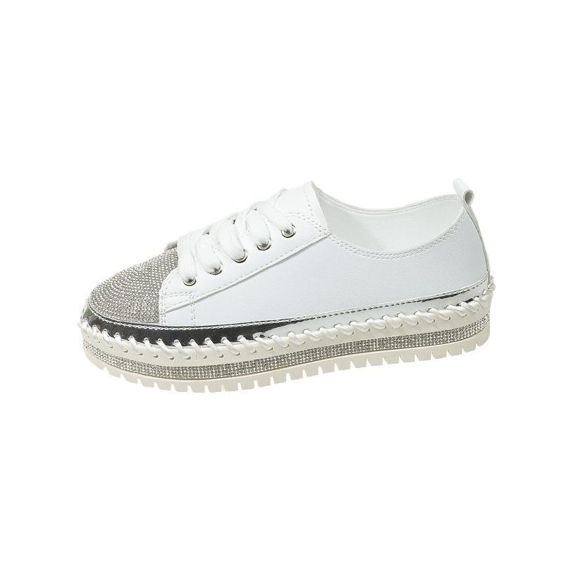 Large size white shoes women's 2025 new diamond-encrusted muffin platform sequin hemming fashion board shoes