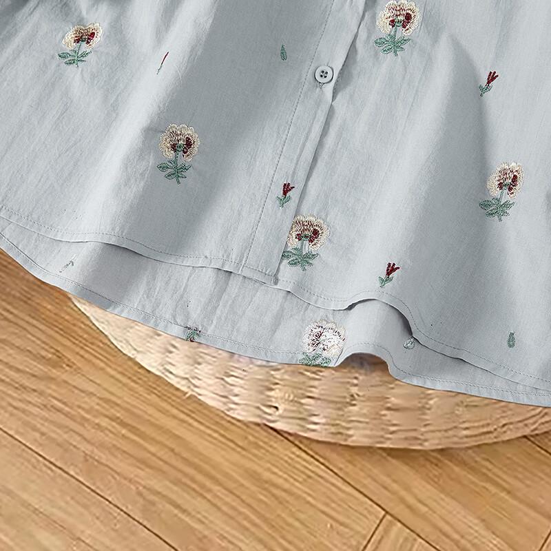 Shechi Women's Embroidered Half-Sleeve Lapel Blouse