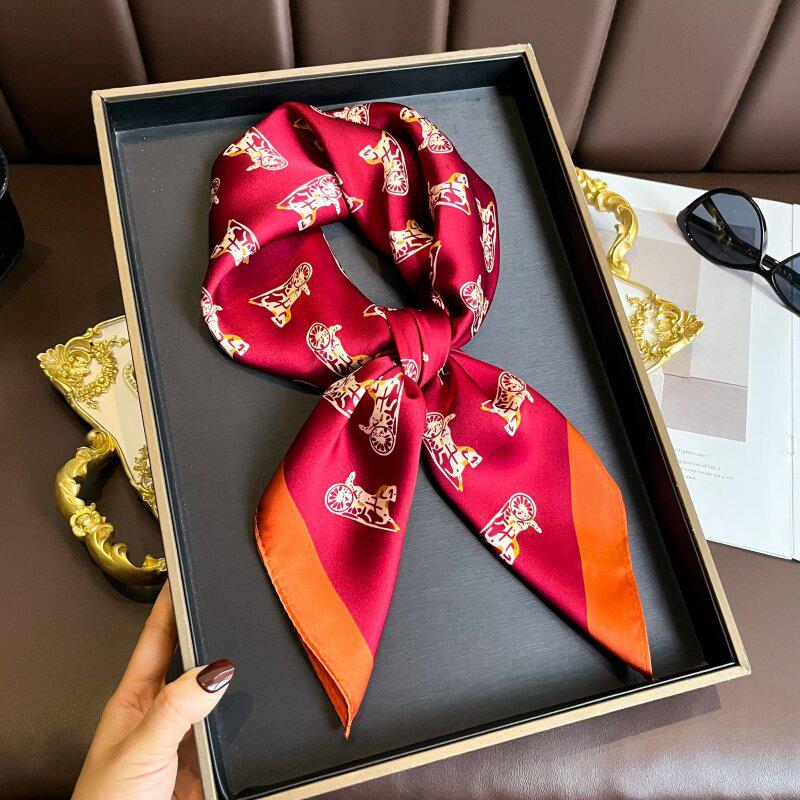 70 cm Beržų Miško Šilko Mišinio Šalikas: Moteriška pavasario/vasaros kvadratinė skarelė aliejinės tapybos stiliumi