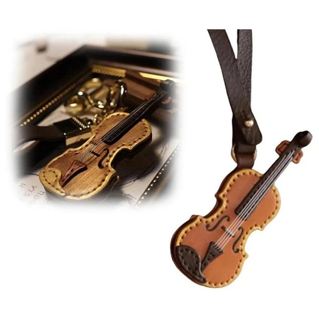 Vintage Leather Violin And Guitar Keychain Miniature Musical Instrument Keyrings Pendant Accessory For Music Lovers