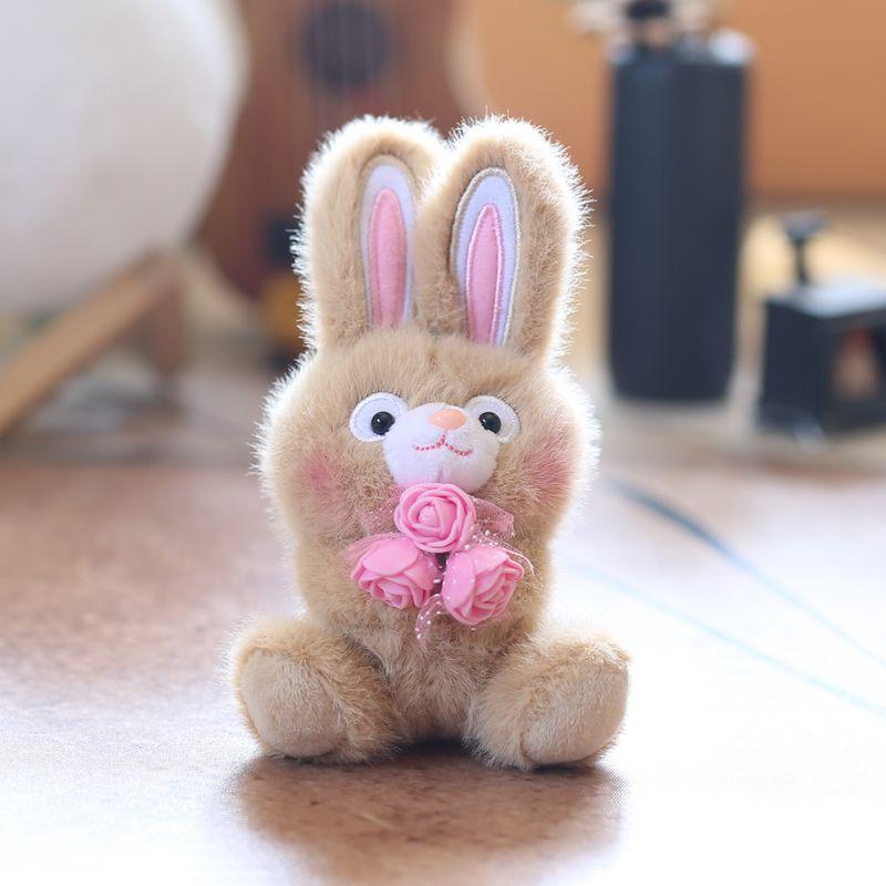 

Plush Keychain Rabbit Bunny Pp Cotton Fill Valentines Day Gift Bag Decoration Brown Rose