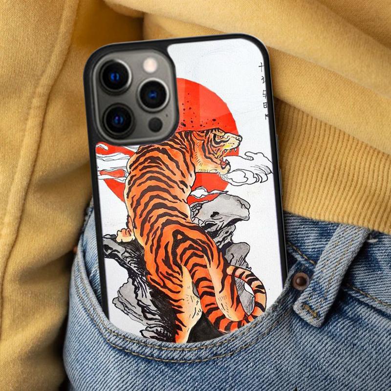 Japanese Tiger Soft Phone Case for iPhone 17 Air 16e Pro max 15 Pro 13 14 Plus 11 12 MagSafe Magnetic Coque