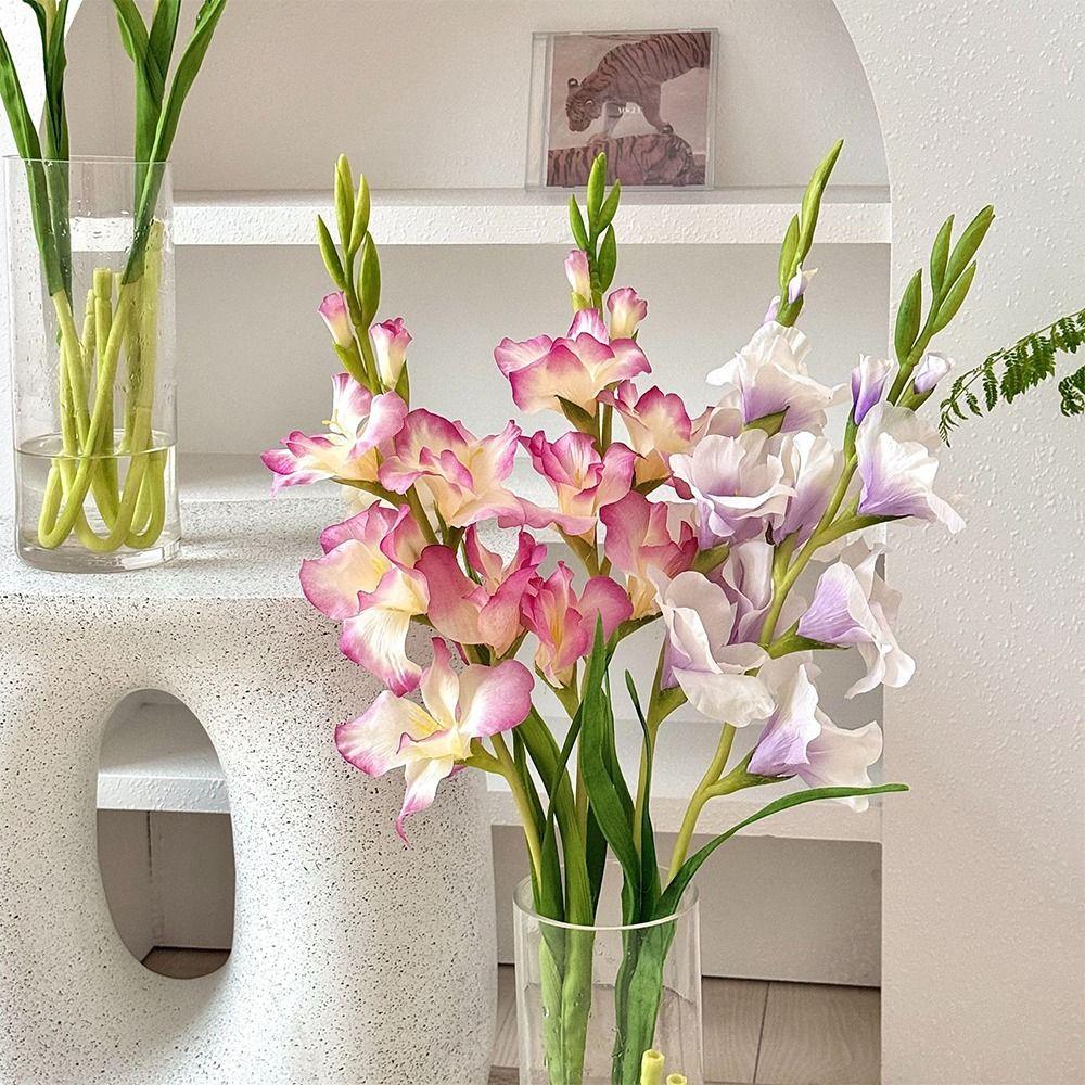 Multicolor Gladiolus Artifiical Flower Silk Petal Green Leaves Faux Flower Photo Props DIY Artifiical Gladiolus Flower