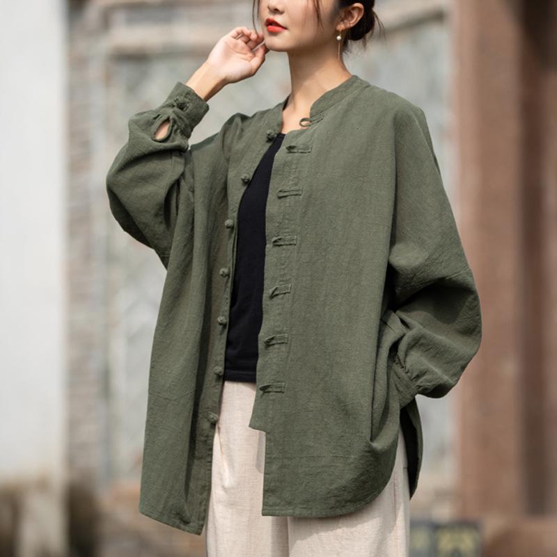 Women's Zen-Style Frog Button Cardigan: 2025 Autumn Cotton Linen Blend
