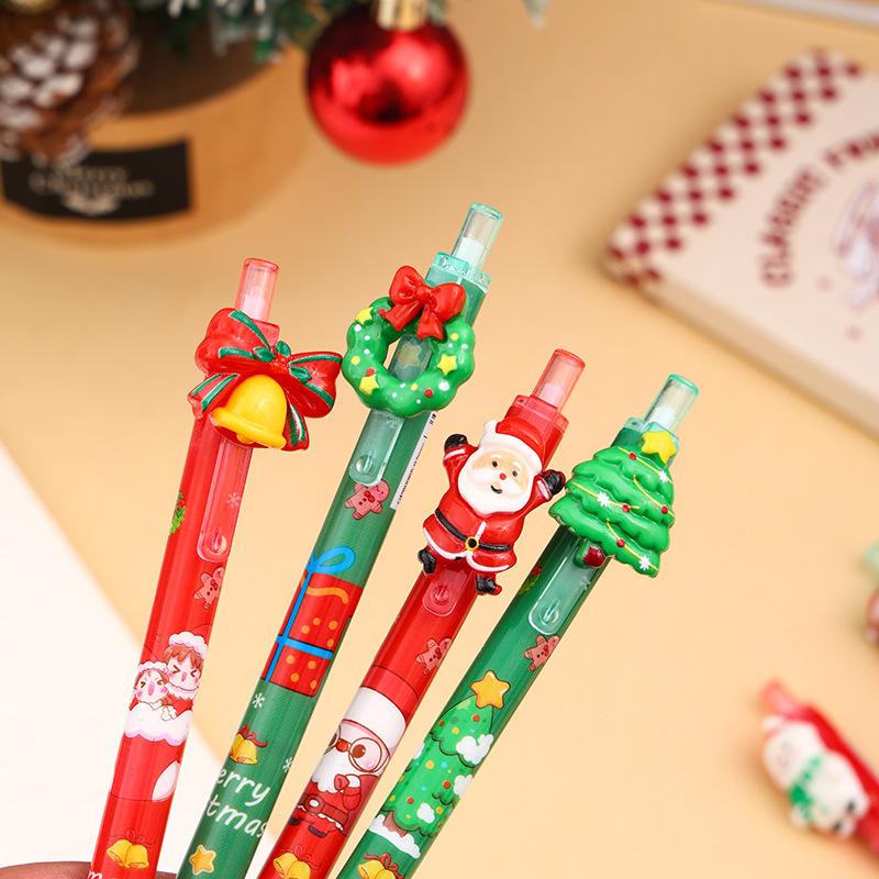 36Pcs Cartoon Santa Claus Patch Press Pen,Christmas Gift Student Prize Writing Tool School Pen Christmas Tree Bells Wreaths Patch Signnture Pen
