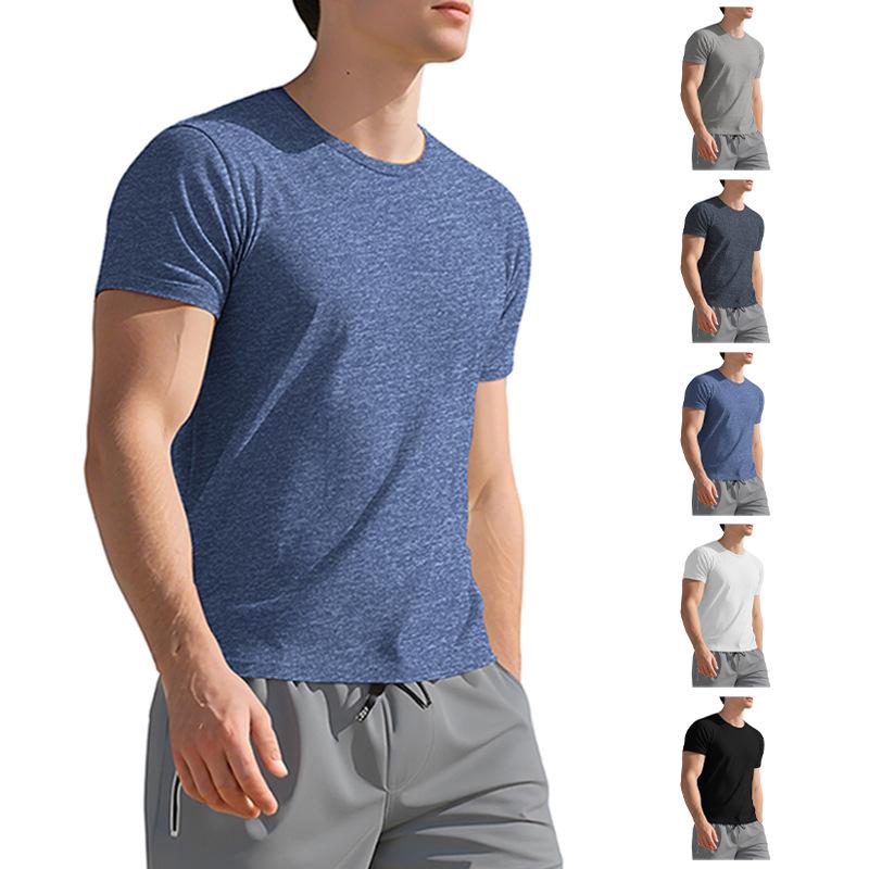 TEMU Fitness Casual Autumn and Summer Men's Youth Undershirt Breathable Slim Fit Crew Neck Bottom Sports Running Short Sleeves