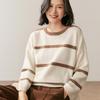 Women's Striped Cashmere Knit Top - Loose Fit, Round Neck, Soft, Versatile Fashion for Autumn/Winter.