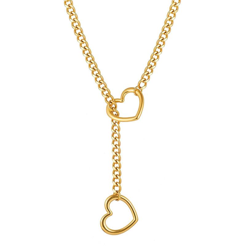 Vintage Hollow Heart Necklace for Women Girls Fashion Simple Y Shape Stainless Steel Long Pendant Toggle Necklace Jewelry Gift золотой
