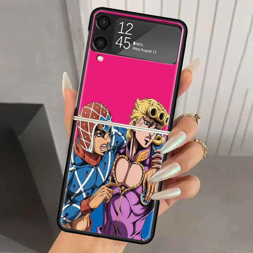 JoJo Bizarre Adventure Golden Wind Hard PC Phone Case For Samsung Galaxy Z Flip 7 6 5 4 3 Black ZFlip7 ZFlip6 Flip5 Flip4 Flip3