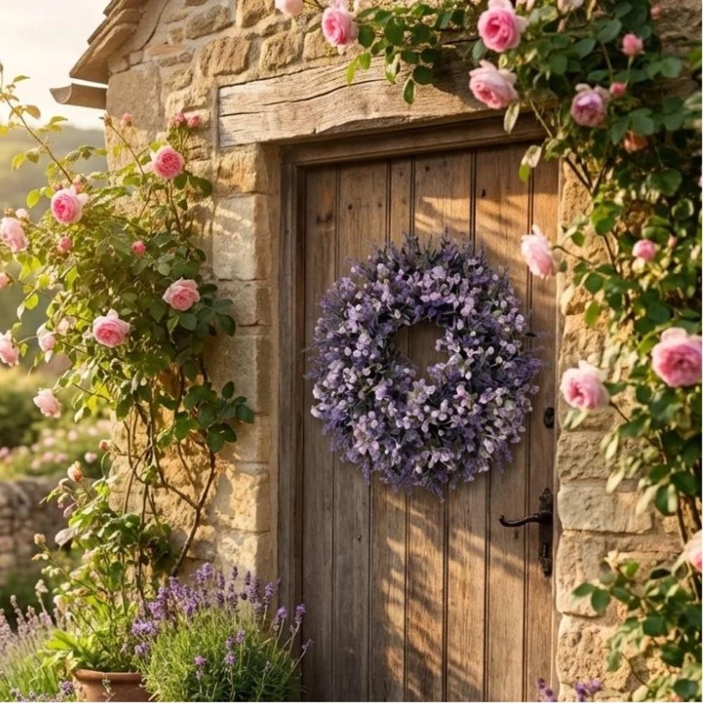 Lifelike Lavender Floral Wreath Fresh Simulated Garland  Wedding Decoration
