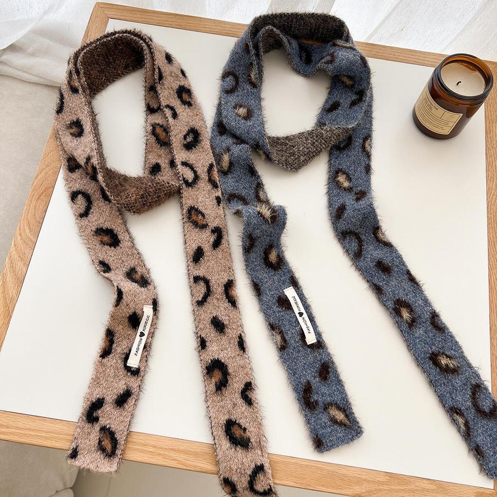 Korean Knitted Leopard Print Wool Blend Scarf Snood