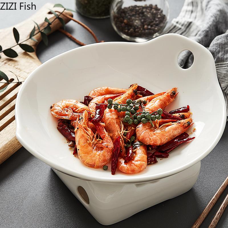 Creative White Ceramic Dinner Plate Heatable Chinese Style Tableware Plate Hotel Home Kitchen Decoration Tableware