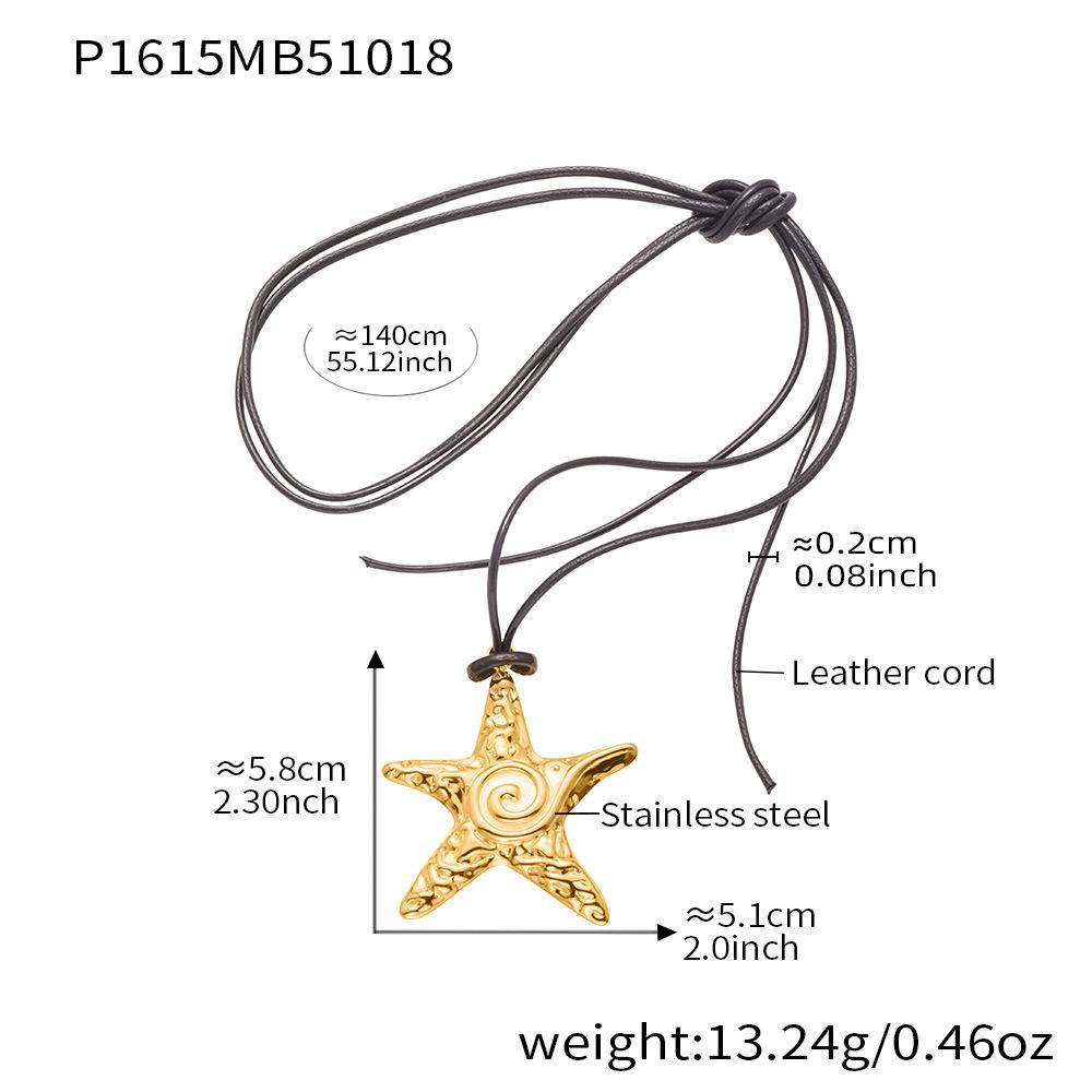 Oumaijia 18k Guldpläterad Sjöborre Hänge Halsband med Svart Läderhalsband - Europeisk och Amerikansk INS Stil.