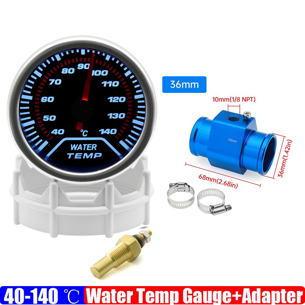 Smoked Faced 40-140℃ 52mm Water Temperature Gauge with Temp Joint Adapter Sensor Hose 26mm-40mm for Gasoline Racing Car 12V