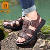 Men's Green Middle-aged Men's Sandals First Layer Cowhide Open-toed Outdoor Leisure Sports Elderly Head Sandals