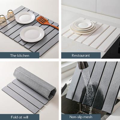 Durable Portable Dish Drying Mat Non-Slip Diatom Mud Collapsible Mat Foldable High Absorbent Quick Drying Mat Restaurant