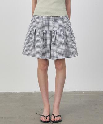 Roeil Crinkle Check Pattern Tiered Midi Skirt_Blue