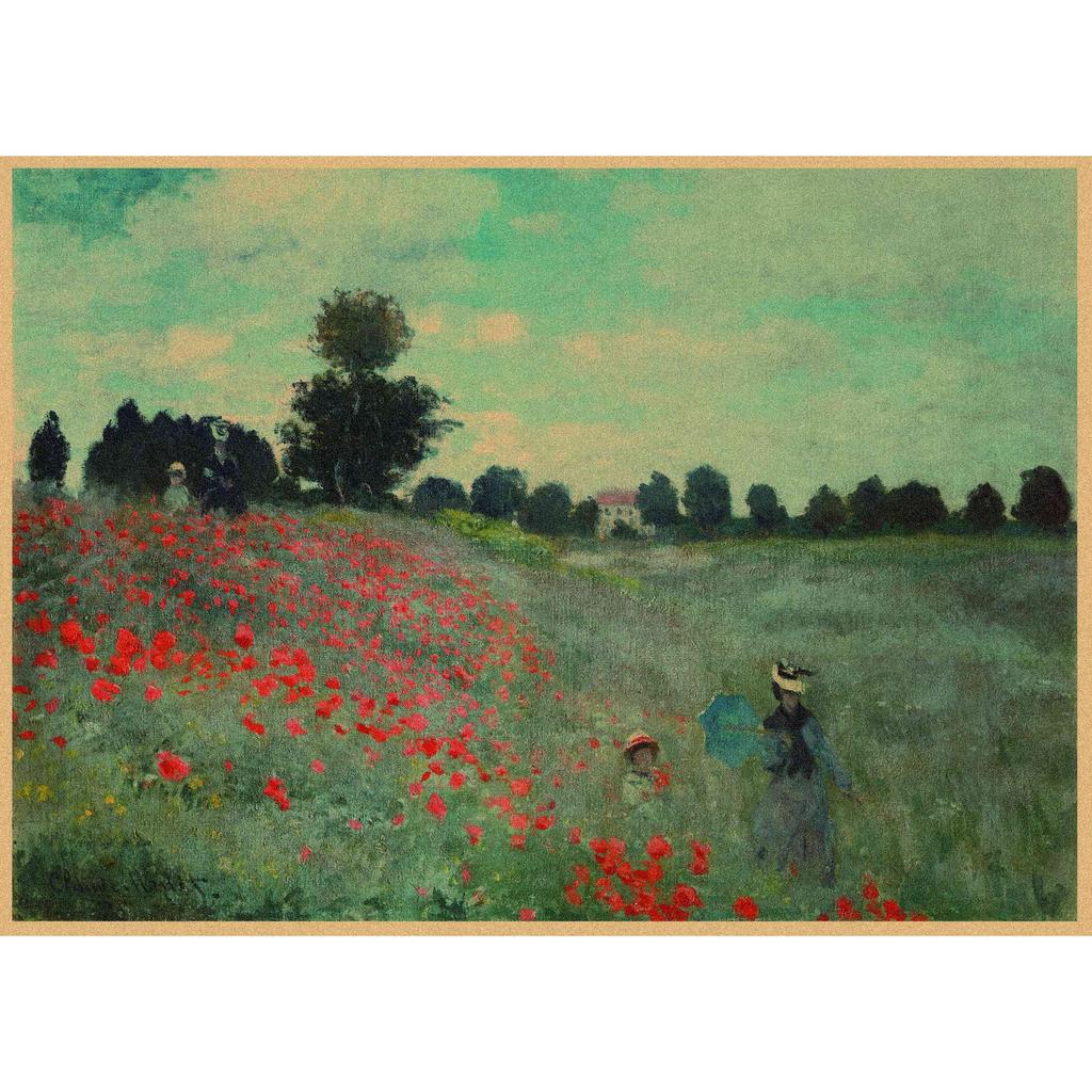 Monet Oil Painting Retro Kraft Paper Poster for Restaurant, Bar, Cafe Wall Decor