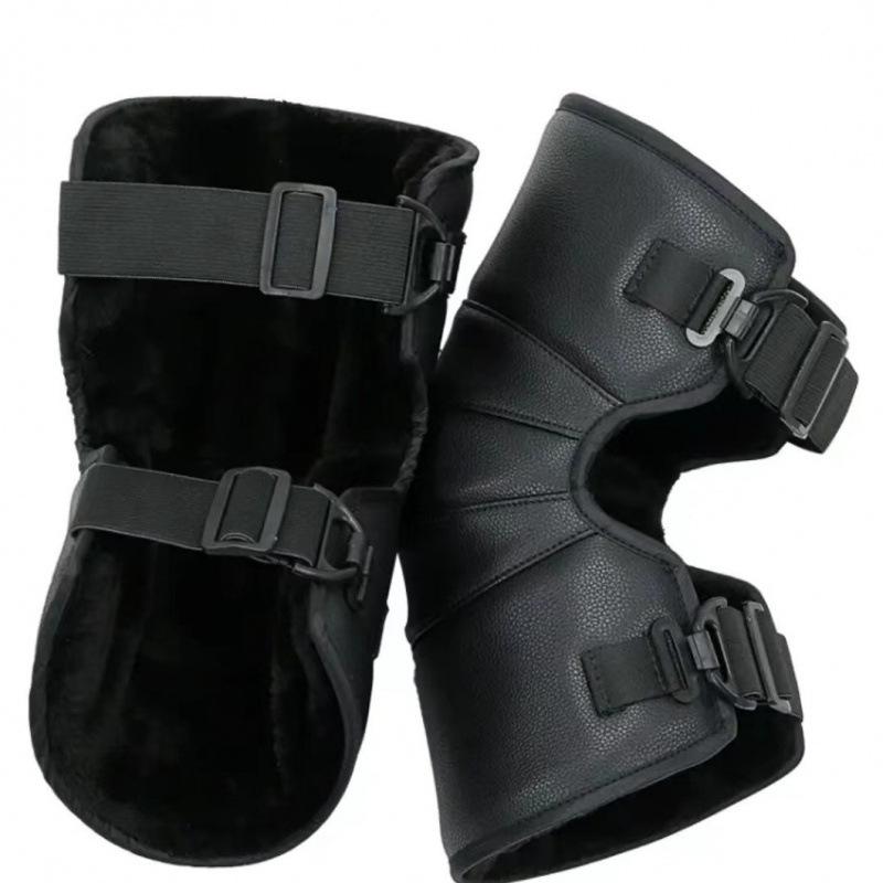 Genuine Leather Wool Knee Pads with Fleece Lining - Winter Cold Protection & Windproof for Motorcycle and Electric Scooter Riding