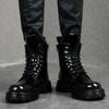 Men Boots High Quality Patent Leather High-top Boots Lace Up Platform Chelsea Boots Classic Black Casual Ankle Boot Botas Hombre