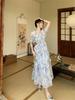 Summer 2024 Retro Floral Square-Neck Long Dress - Mori Style, Waist-Slimming Flounce Fit