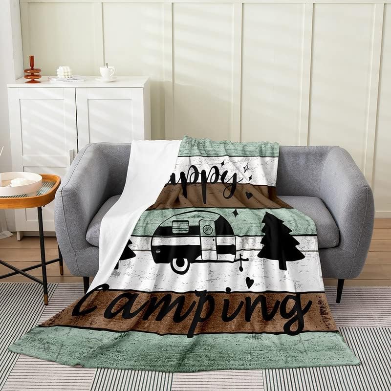 Feelyou Camper Plush Throw Blanket AllSeason Bed Blanket Rustic Wooden Brown White Flannel Fleece Gift for Women Mom Wife Queen