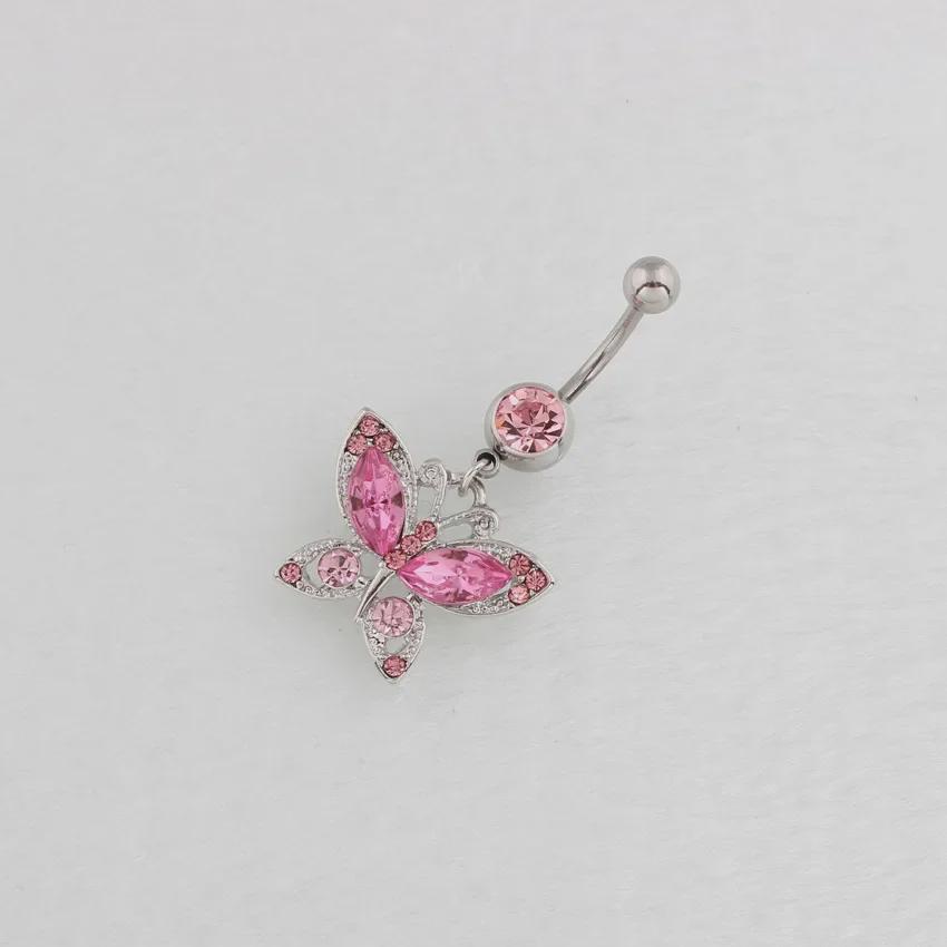 Butterfly Hypoallergenic Stainless Steel Belly Button Ring with Curved Rod