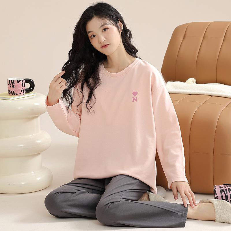 

Women s Spring Cotton Pajama Set with Chest Pads - Long Sleeve Pullover for Indoors & Outdoors Double Extra Large